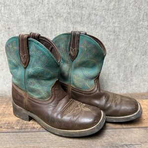 Ariat‎ Waterproof Heritage Western Cowboy Boots Turquoise Sz 6B Girl Kids